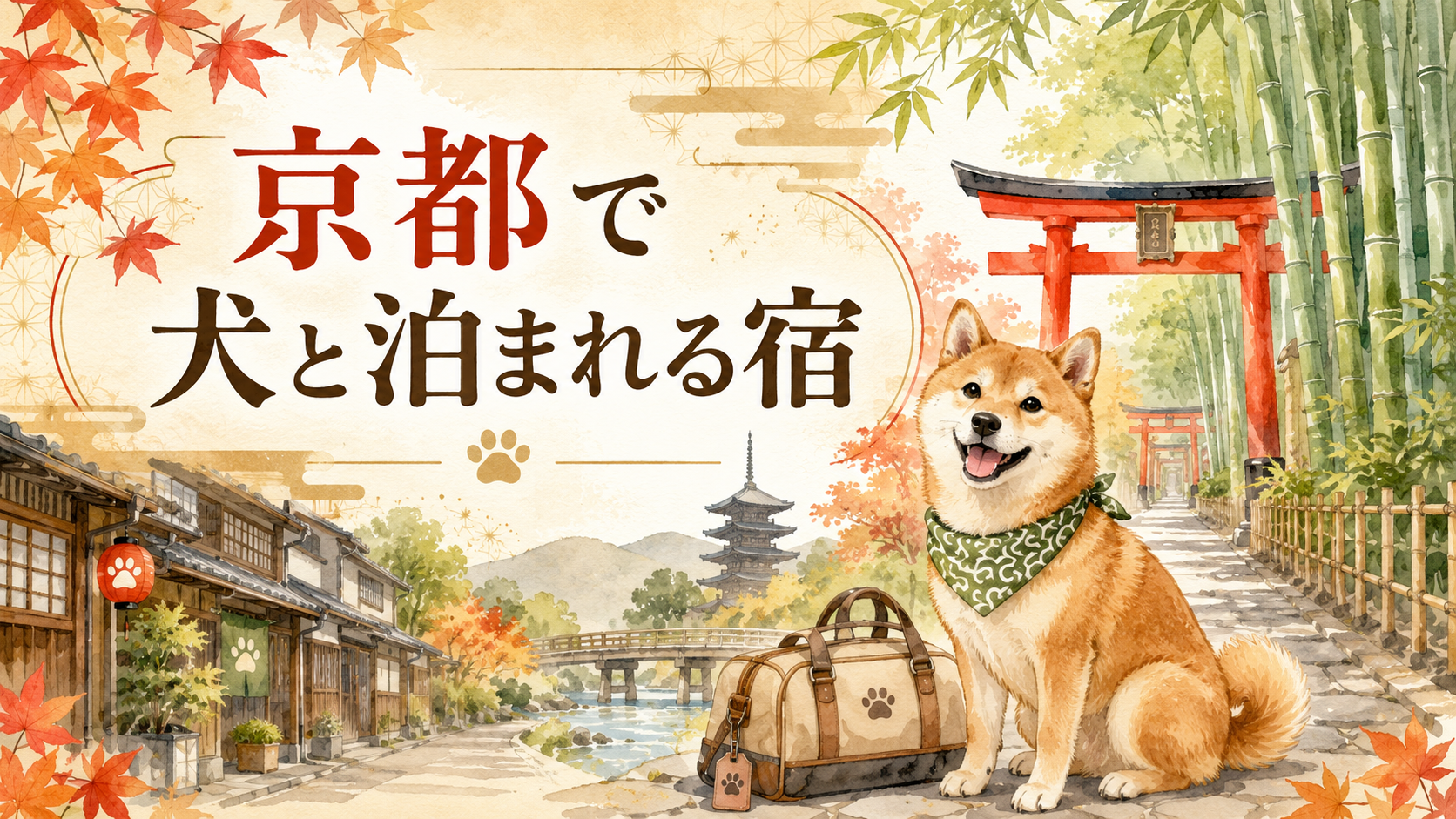 柴犬と京都の和風景・京都で犬と泊まれる宿