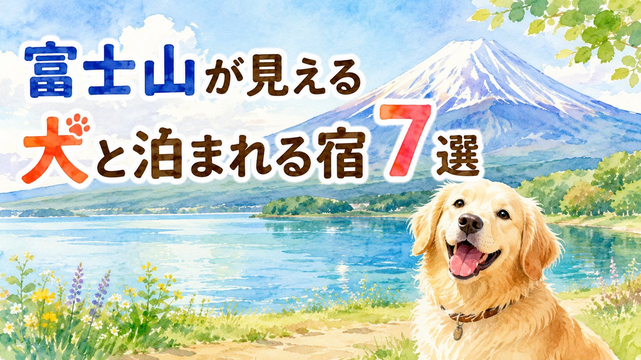 富士山が見える犬と泊まれる宿7選（水彩イラスト）
