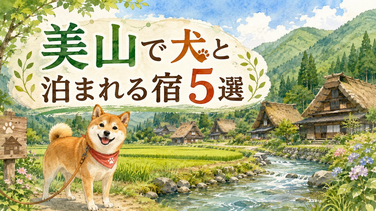 美山で犬と泊まれる宿5選（水彩イラスト）